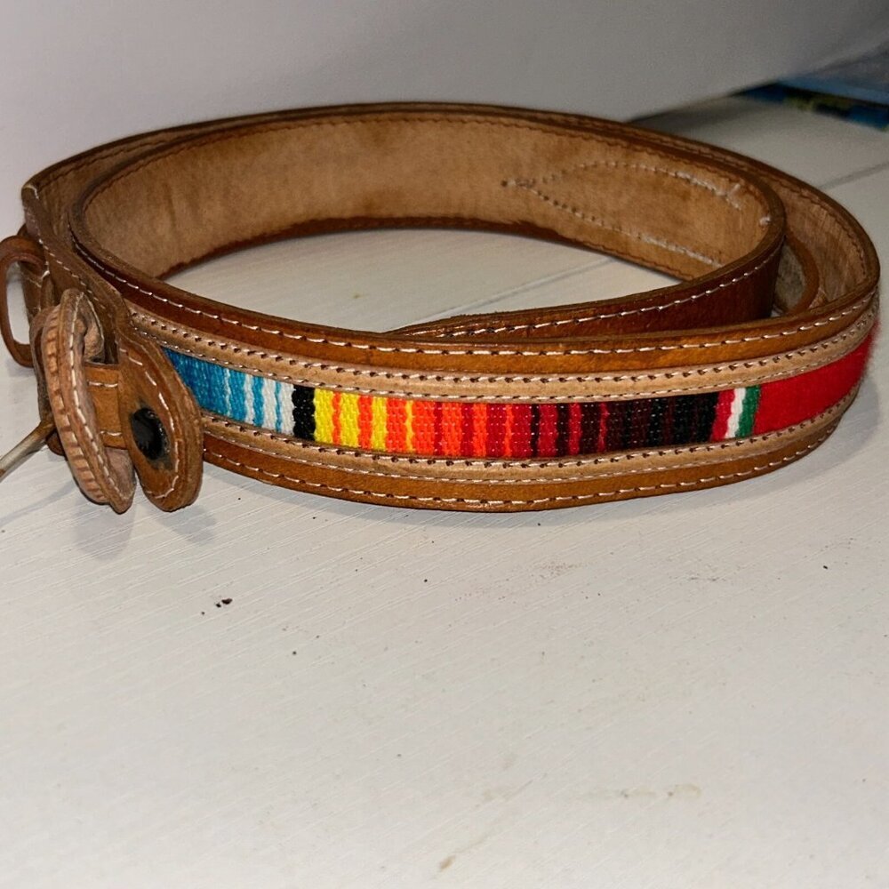 Southwestern Womens 38" Leather Buckle and Belt with Native American Serape NOTE